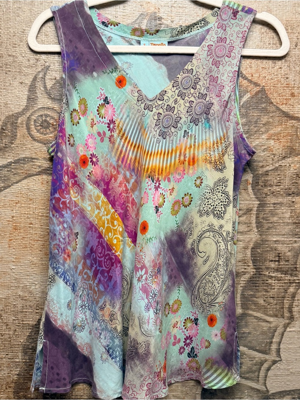 Tianello Bijou Washable Silk Erica Tank Top Small Floral Paisley Made USA